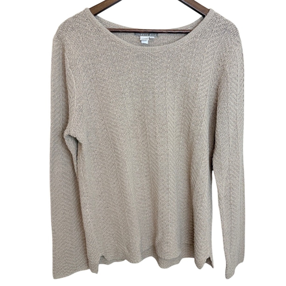 Isabella Bird‎ Anthropologie Beige Linen Silk Crochet Sweater Size Large